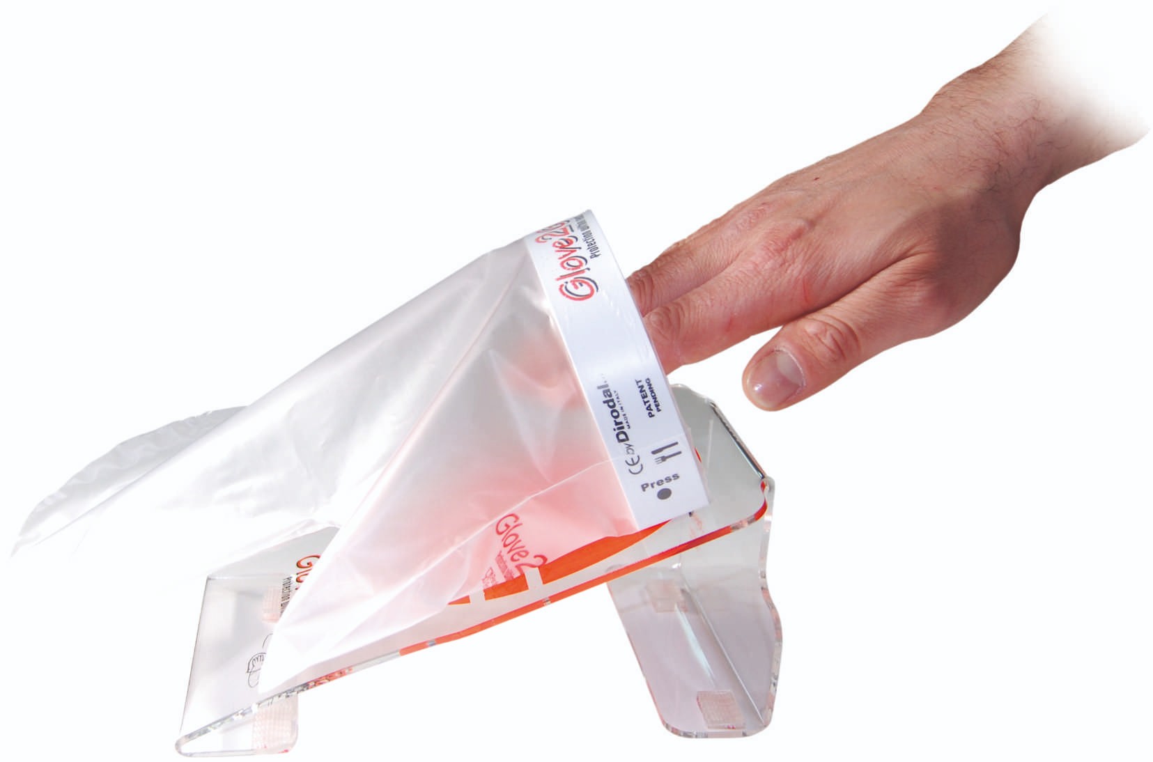 Kit Base Glove2Go holder with glove on a clean white background.