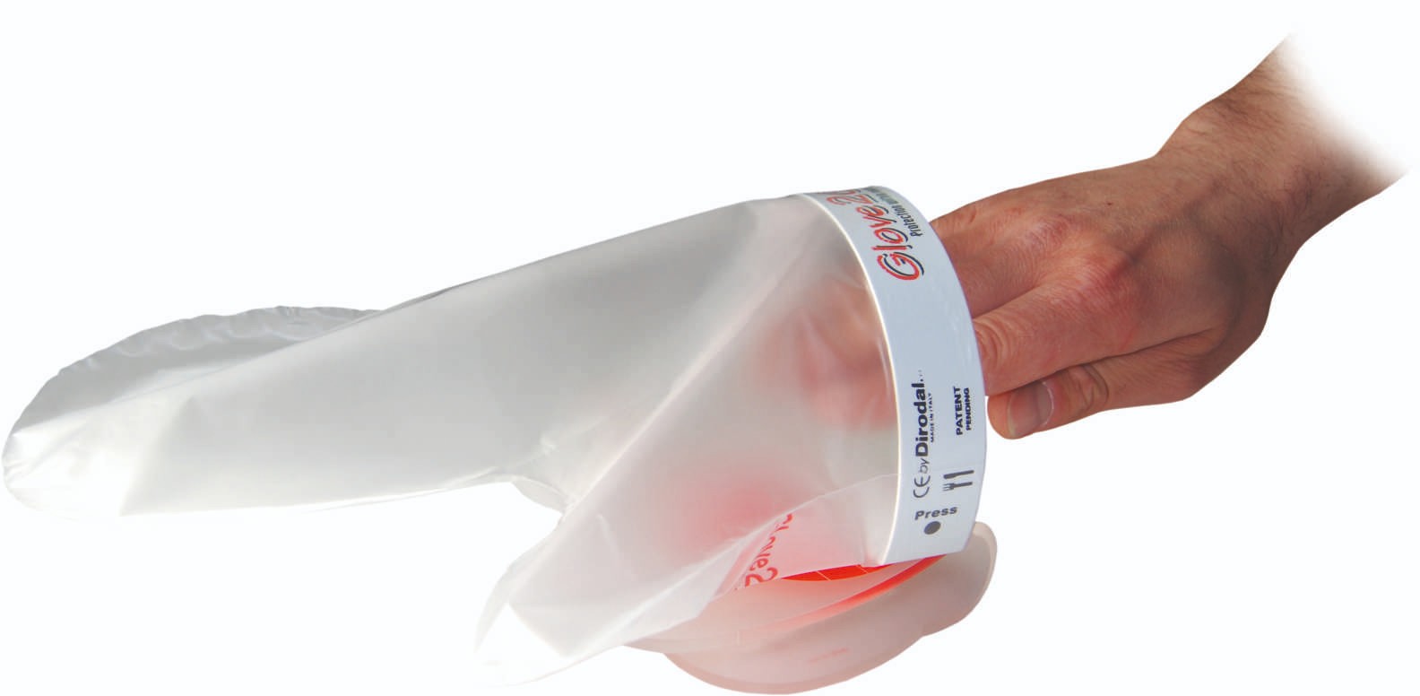 Kit Multiuse Glove2Go holder with glove on a clean white background.